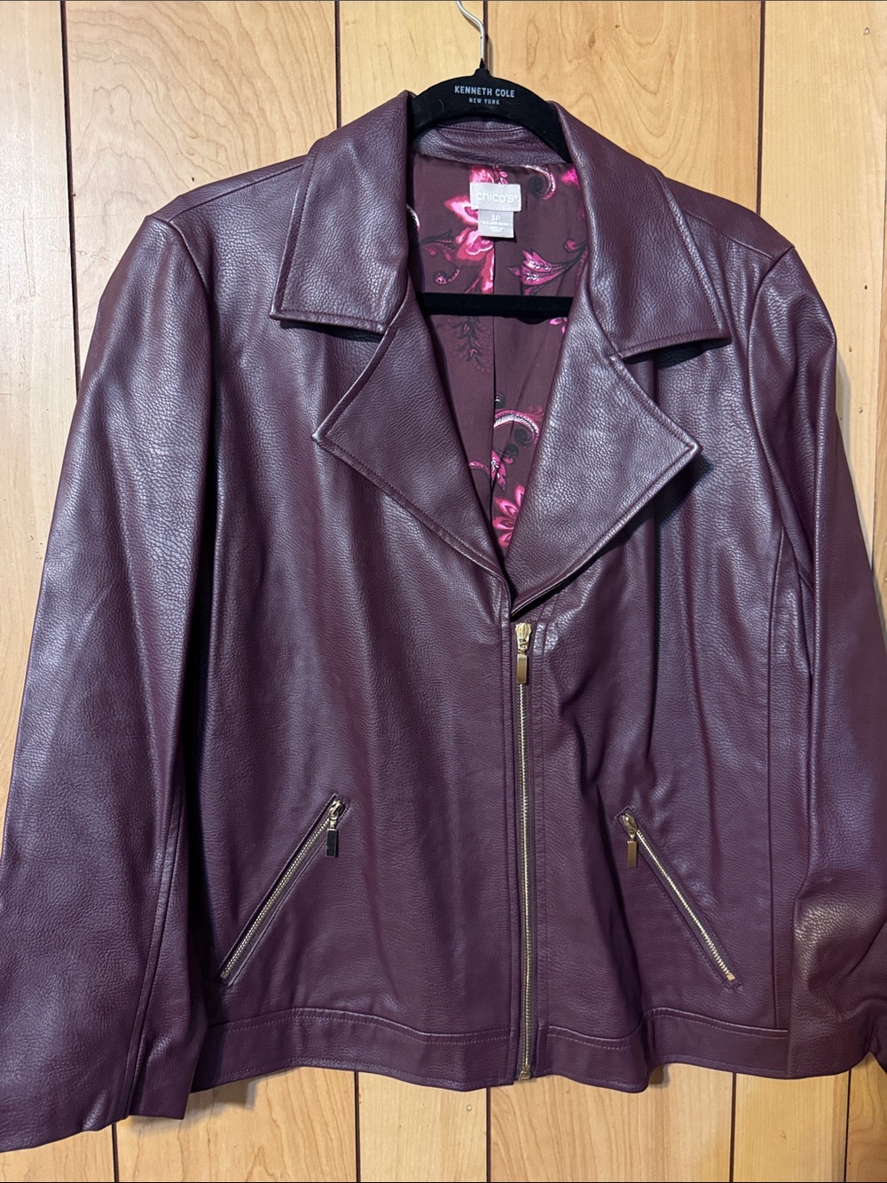 Chico's Women's Wine Leather Zip Jacket